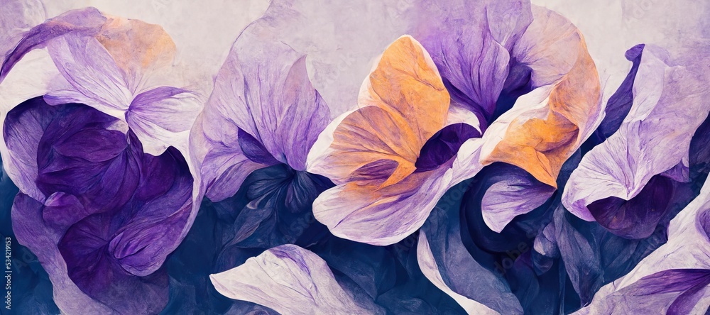 Abstract pansy flower fantasy of petal swirls, vibrant bright spring colors of violet purple and midnight blue . Gorgeous decoration & blooming beautiful design background.