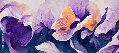 Fotografia Abstract pansy flower fantasy of petal swirls, vibrant bright spring colors of violet purple and midnight blue