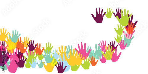 Cheerful kids handprints nursery games concept vector illustration. © SunwArt