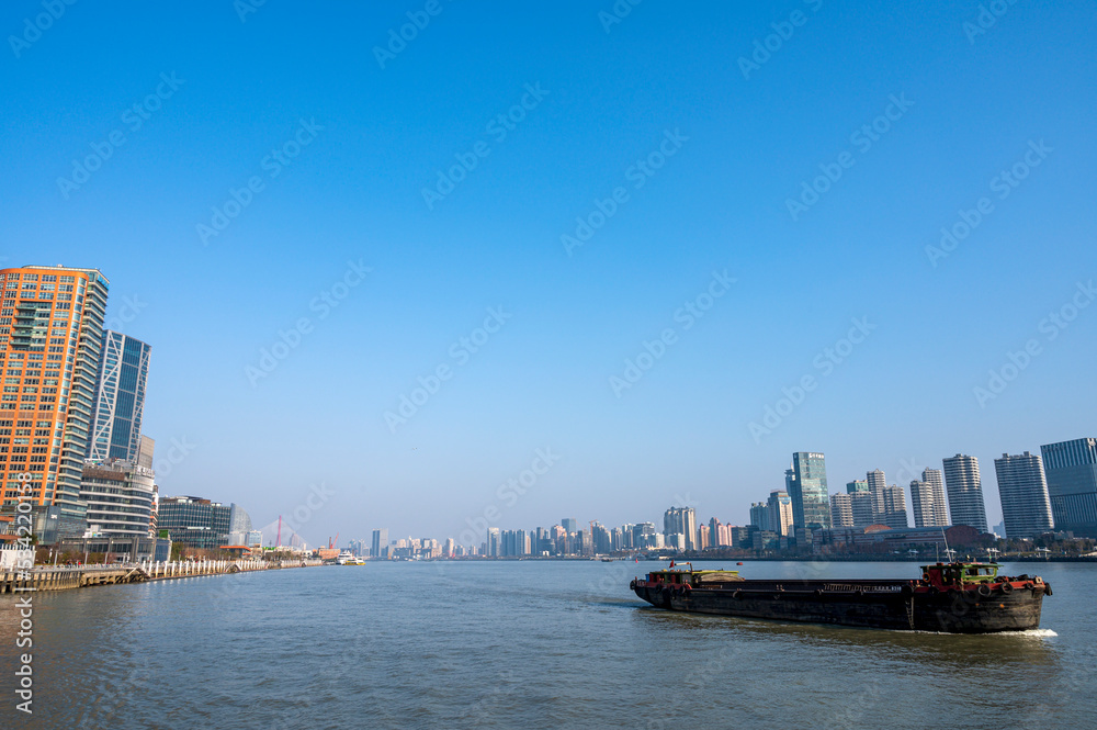 Huangpu River in the center of Shanghai, China