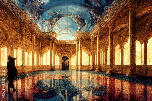 Print op canvas Fantasy victorian ballroom inside of an aristocratic palace