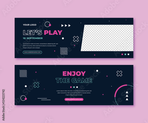 E-sports gaming social media banner template with neon	
