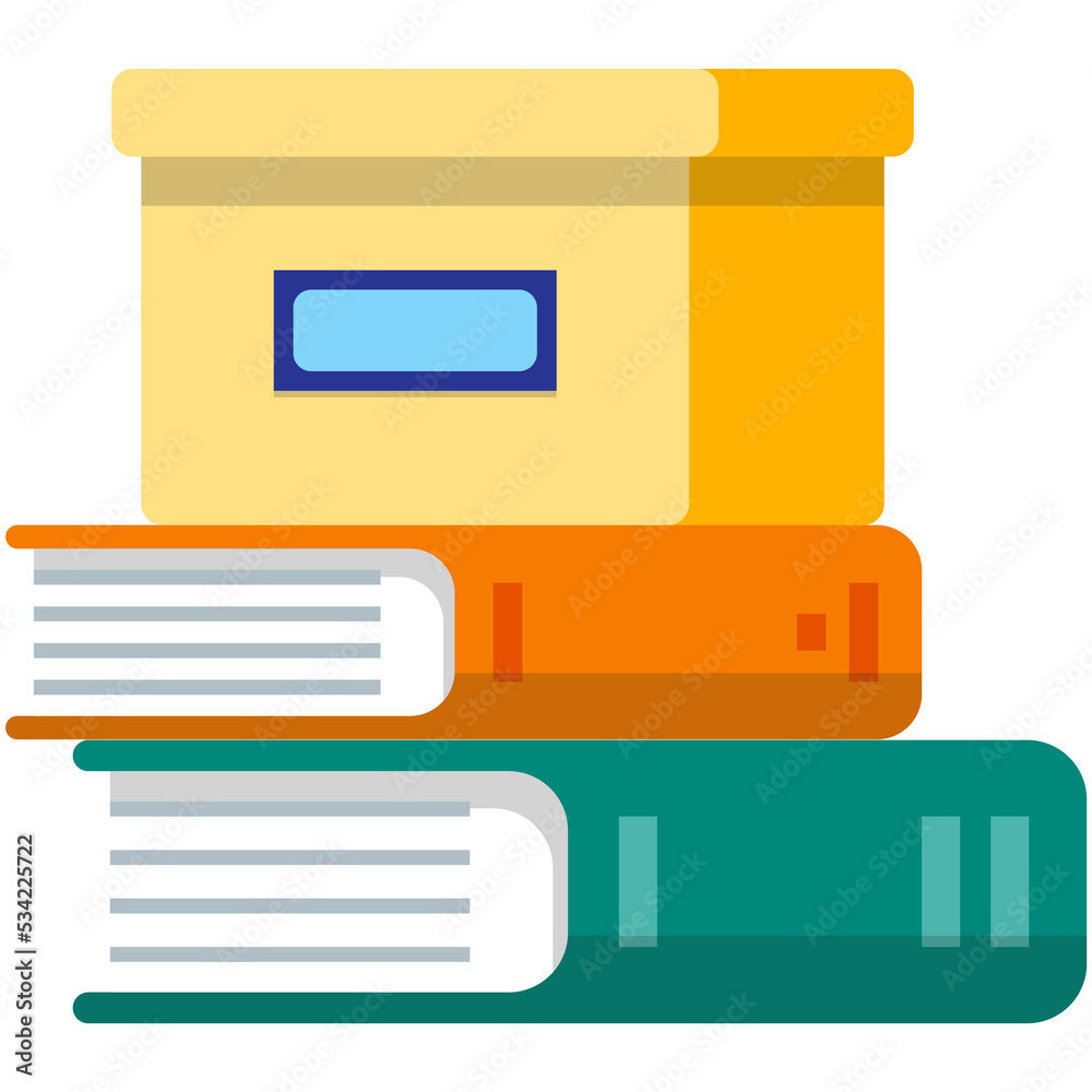 Vector closed cardboard box on books stack icon illustration Vector closed cardboard box on books stack icon illustration