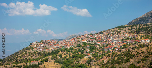 Arachova Greece village perched on Parnassos Mountain, Viotia. Famous resort for outdoor activities