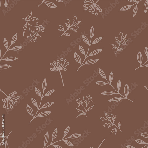 Brown seamless wallpaper pattern vector background with leaves
