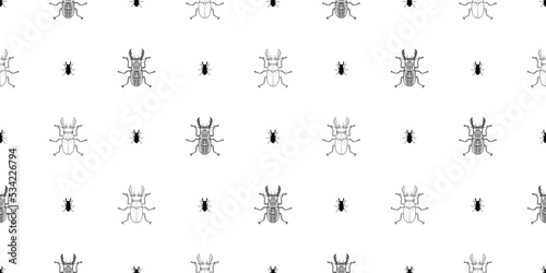 Stag-beetle bug black and white seamless pattern