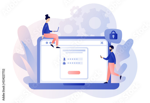 Account login and password on laptop screen. Data protection, Cyber security, online registration, confidentiality concept. Modern flat cartoon style. Vector illustration on white background
