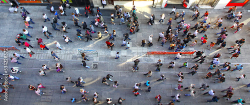 Top view of crowd of unrecognizable people at the Istiklal street in Istanbul, Turkey