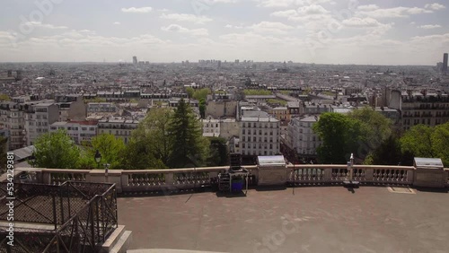 Paris Panorama View  From Montmartre Hill with birds flying by 4K Wide Shot photo