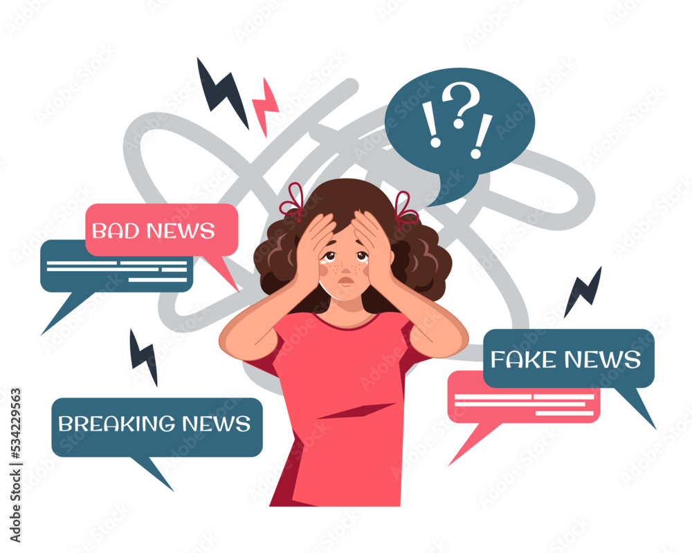 A shocked young girl tries to brush off the bad news. Vector