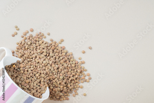 Green lentil beans isolated on concrete background