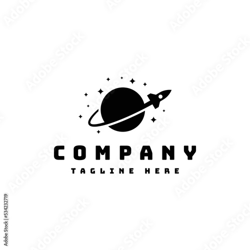 rocket planet with stars logo design
