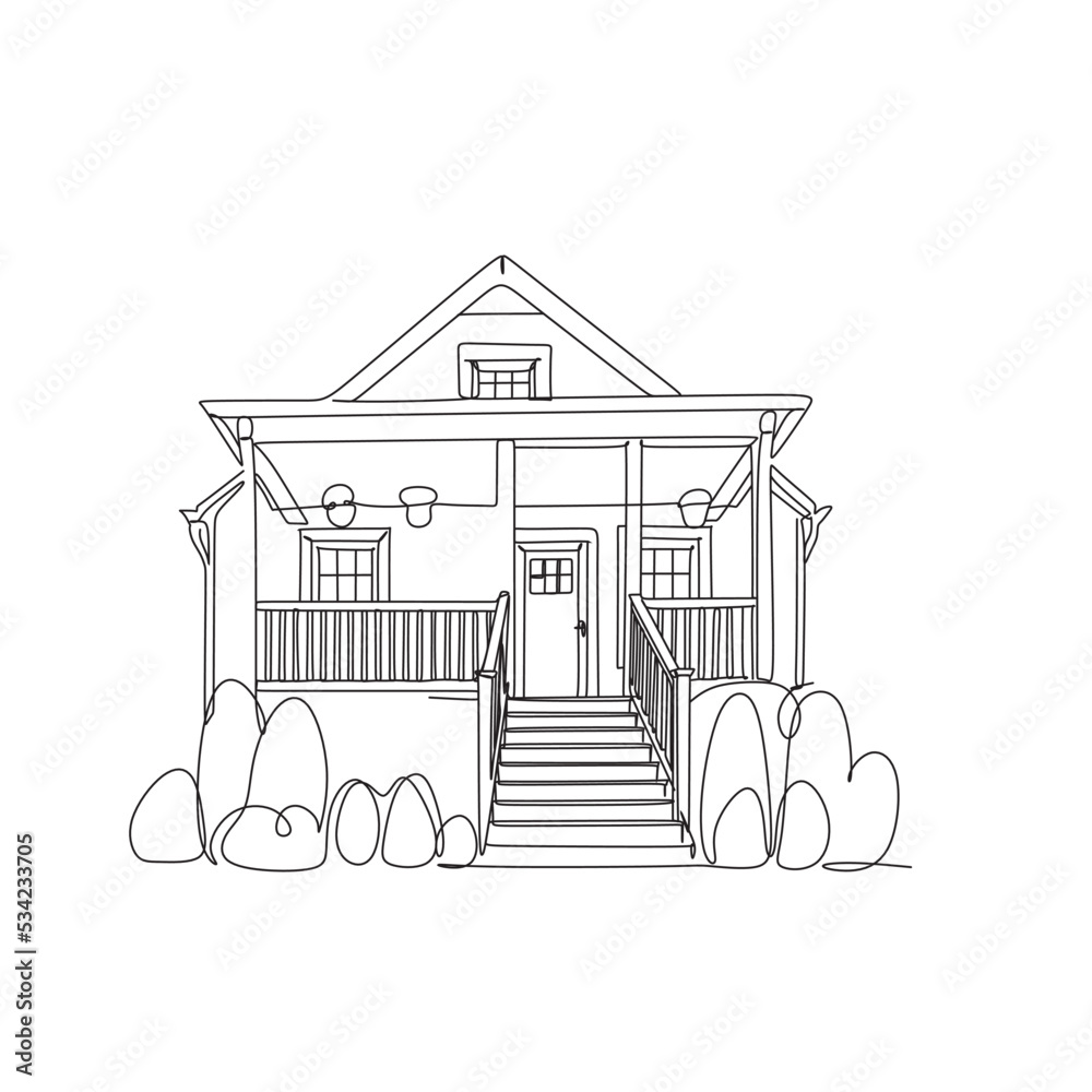 House vector. Abstract modern house in continuous line art drawing style. Family home minimalist black linear design isolated on white background. Vector illustration