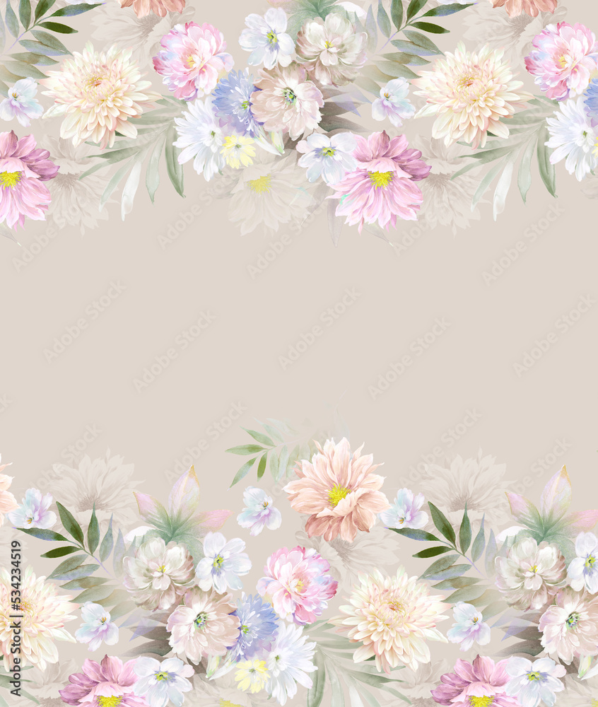 Fototapeta premium Greeting card with flowers, can be used as invitation card for wedding, birthday and other holiday and summer background