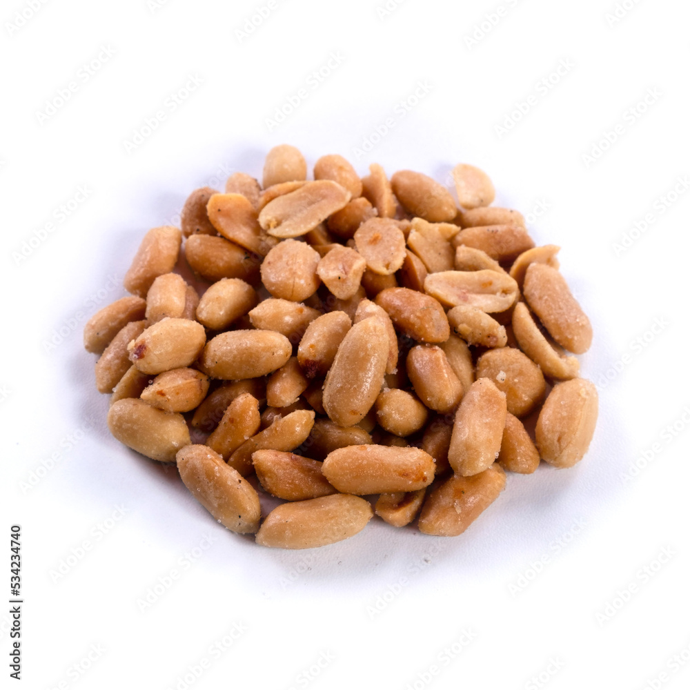 pile of salted peanuts isolated close up on white background pile of salted peanuts isolated close up on white background
