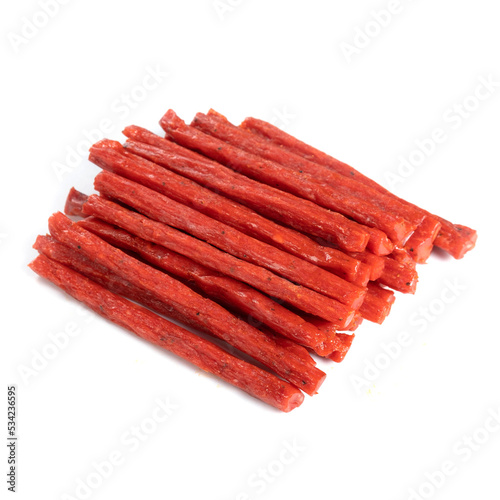 dried meat sticks isolated on white background.