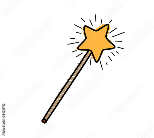 Hand Drawn color Doodle magic wand. 