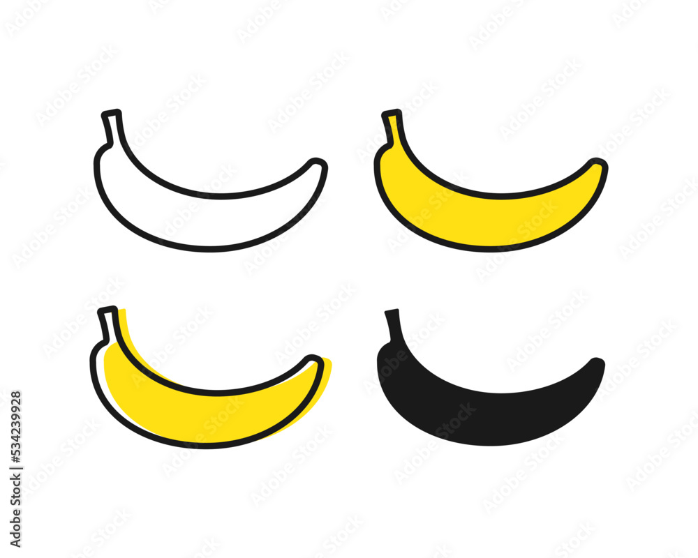 Banana icons. Healthy fruit on a white background. Vector illustration.