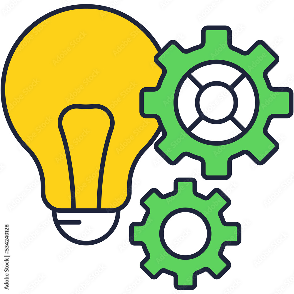 Lightbulb lamp and gear vector outline icon Lightbulb lamp and gear vector outline icon