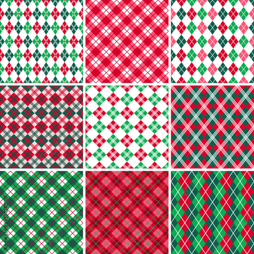 Checkered holiday seamless pattern. A set of traditional ornaments. Texture for fabric, wrapping, wallpaper, background
