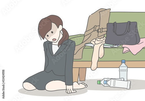 部屋でぐったりするスーツの女性　燃え尽きる　疲労困憊