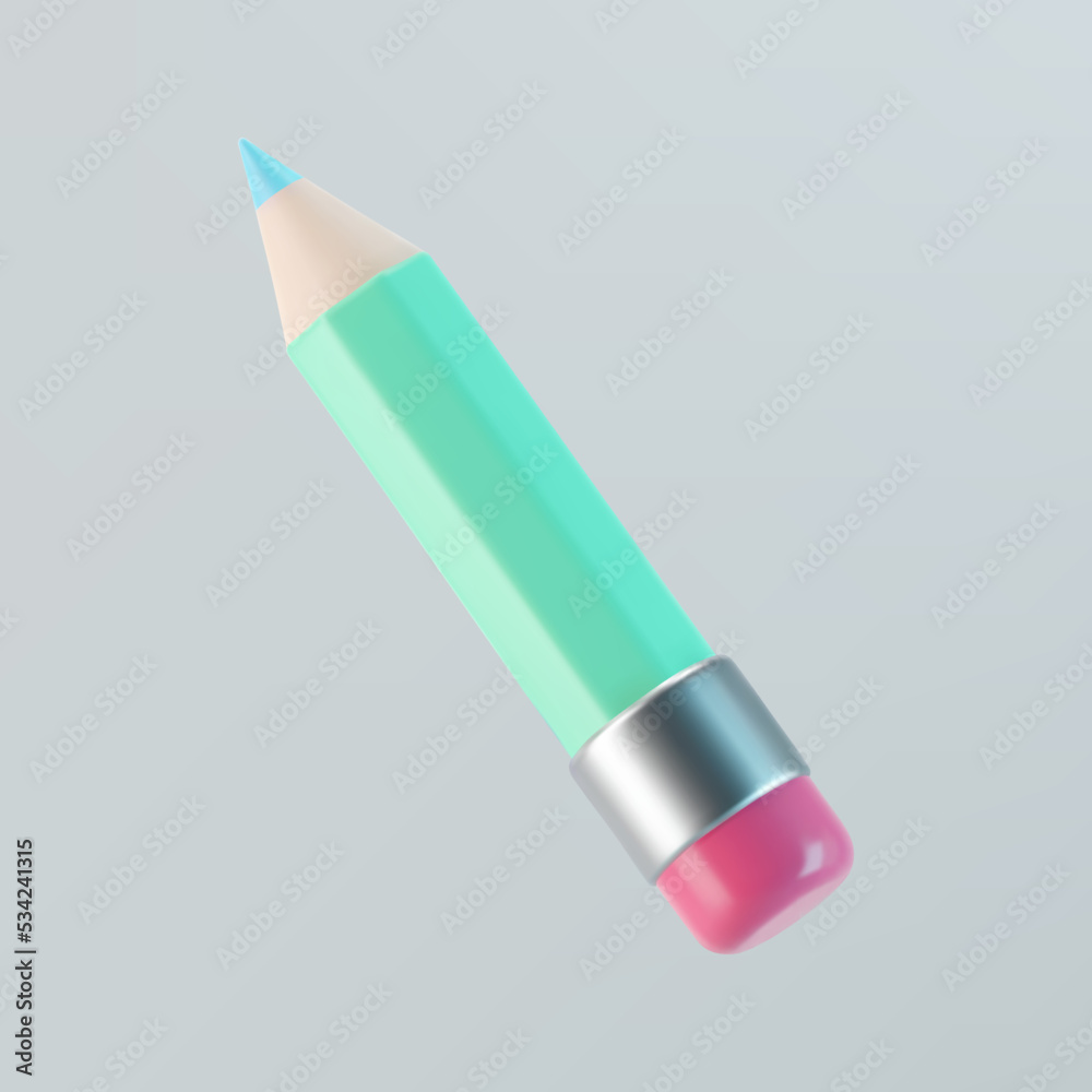 3d blue pencil icon with pink eraser isolated on gray background. Render pencil for education, writing or drawing concept. 3d cartoon simple vector illustration 3d blue pencil icon with pink eraser isolated on gray background. Render pencil for education, writing or drawing concept. 3d cartoon simple vector illustration