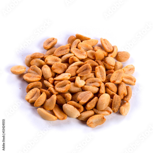 pile of spiced peanuts isolated close up on white background 