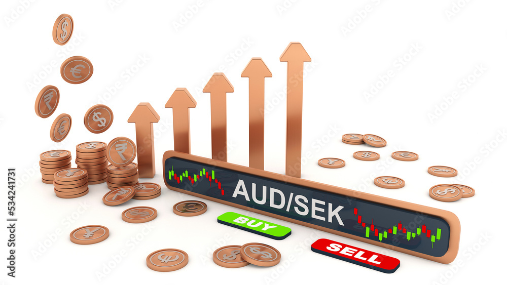 AED Vs SEK Chart And Currency With Buy Sell 3D Button And 3D Coins 