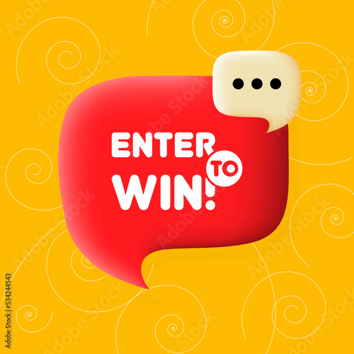 Enter to win. Speech bubble with Enter to win text. Business concept. 3d illustration. Spiral background. Vector line icon for Business and Advertising.