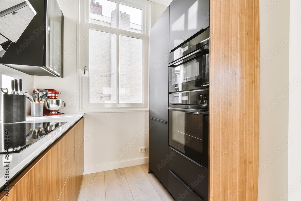 Modern kitchen in flat in minimal style