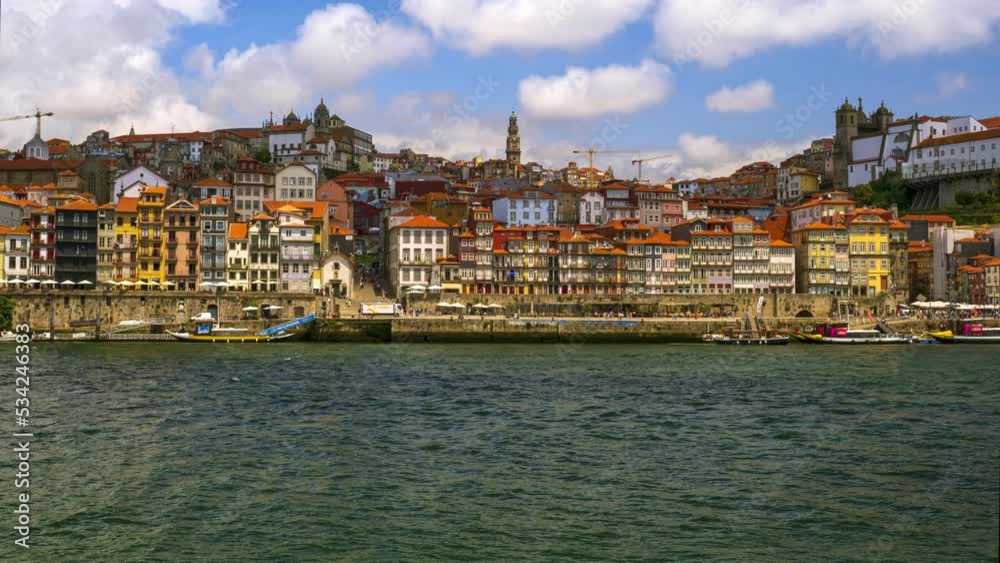 Day timelapse of Porto oldest district Ribeira, Douro River, Portugal Day timelapse of Porto oldest district Ribeira, Douro River, Portugal