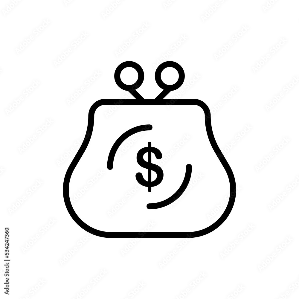 Wallet with dollar sign line icon. Card, wallet, check, mail, bill, ATM, terminal, click, online purchase, transaction, shopping, nfs, contactless payment. Vector black line icon on a white background Wallet with dollar sign line icon. Card, wallet, check, mail, bill, ATM, terminal, click, online purchase, transaction, shopping, nfs, contactless payment. Vector black line icon on a white background