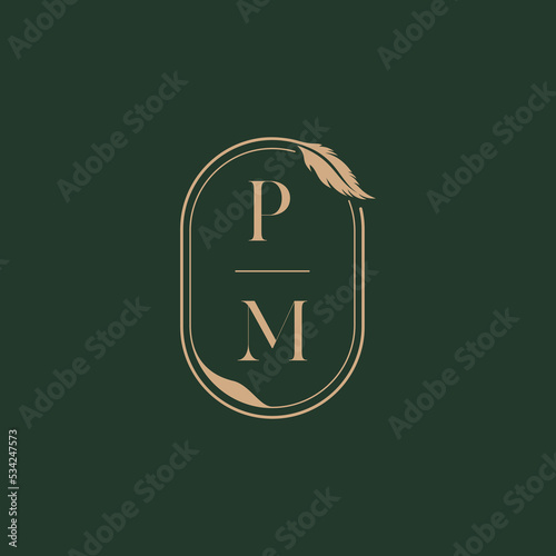 PM feather initial wedding concept of monogram logo