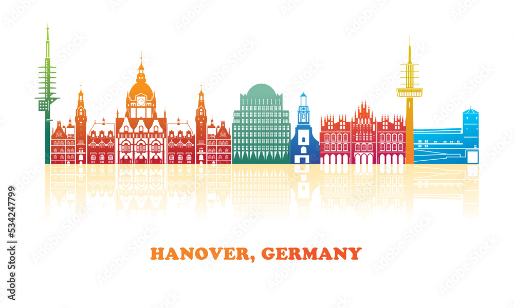 Colourfull Skyline panorama of city of Hanover, Germany - vector illustration