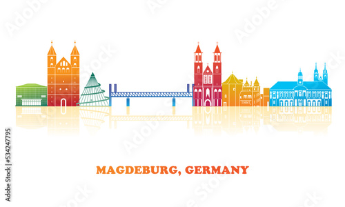 Colourfull Skyline panorama of city of Magdeburg, Germany - vector illustration photo