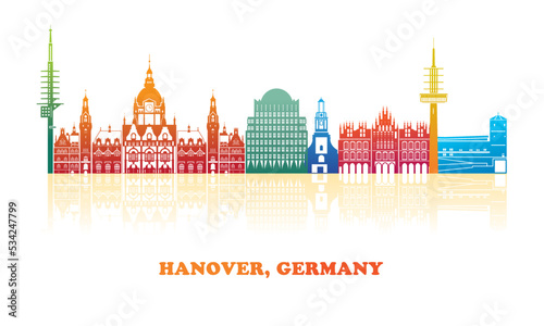 Colourfull Skyline panorama of city of Hanover, Germany - vector illustration