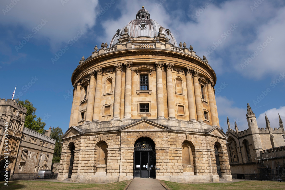 Bodleian Library with the Radcliffe Camera, an iconic Oxford landmark in Oxford, Oxfordshire, England, United Kingdom