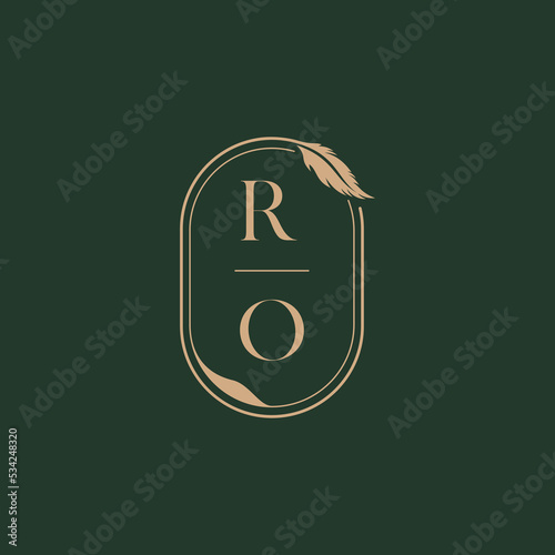 RO feather initial wedding concept of monogram logo