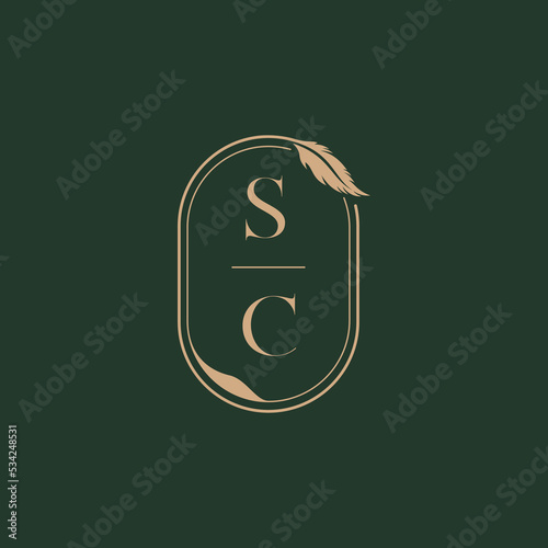 SC feather initial wedding concept of monogram logo