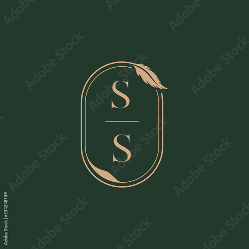 SS feather initial wedding concept of monogram logo