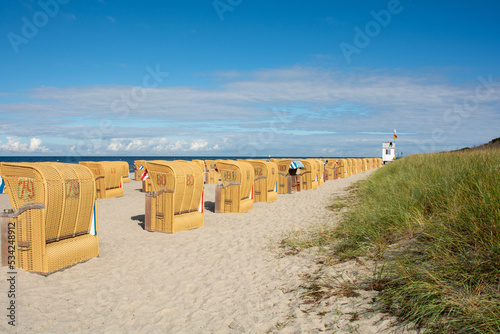 Beach chairs and dunes at Timmendorf Strand on the Baltic Sea, Poel Island, Germany © Claudia Evans 