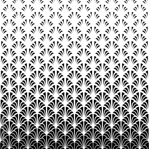 Abstract halftone pattern. Faded gradient flowers. Repeated intricate geometric border. Fading shape. Repeating geometry background for design prints. Modern fades geo patern. Vector illustration