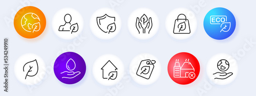 Ecology set icon. Plant, greenery, flower, leaf, garden, sprout, fertilizer, factory, environmentally friendly. Grean peace. Save the planet concept. Vector line icon for Business and Advertising