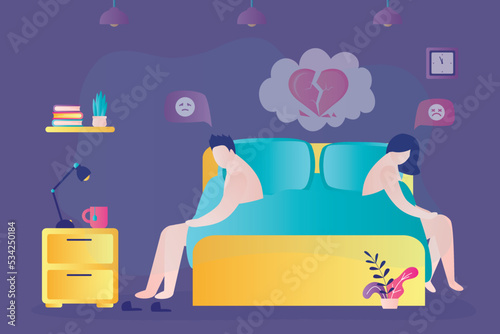 Husband and wife with intimate problems. Family quarrel. Couple quarreling after bad sex