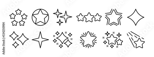 Stars set icon. Review, feedback, rating, flicker star, starry sky, comet, shooting star with tail, twinkle, desire. Dream concept. Vector black set icon on a white background