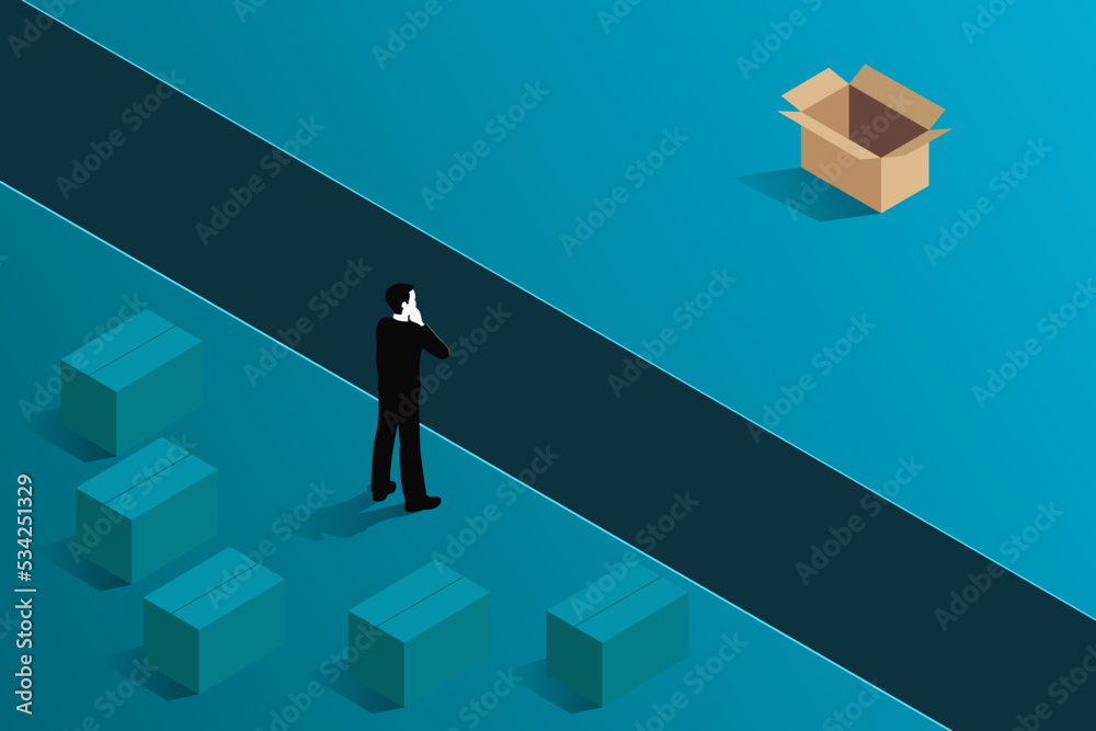 Businessmen standing in arrow up and down.