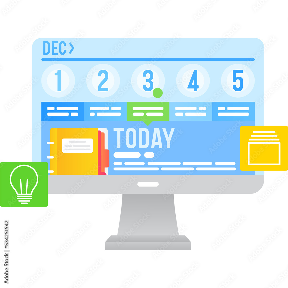 Annual planner icon, pc with event schedule vector Annual planner icon, pc with event schedule vector