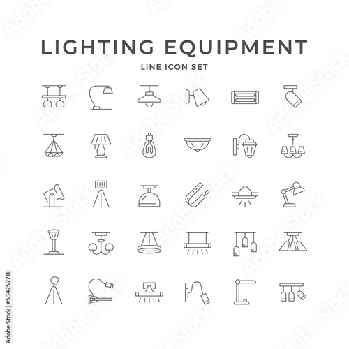 Set line icons of lighting equipment