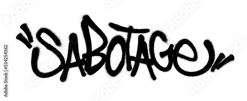 Sprayed sabotage font graffiti with overspray in black over white. Vector illustration.