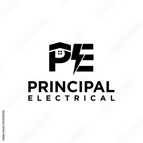 PE Letter With Lighting Thunder Bolt. Electric Bolt Letter Logo Vector Illustration